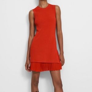 THEORY Red Pleated Sleeveless Knit Mini Dress